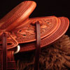 Douglas 38 Wade - tree by Rick Reed, 15 and 1/4 inch seat, Gullet - 7 and 1/2 inch by 6 and 1/4 inch by 4 inch, Horn 3 inch round, 90 degree bars, 7/8ths flat palte riggin, Cheyenne Roll, Sheridan Style Floral Carving bordered with Vaquero Lace.